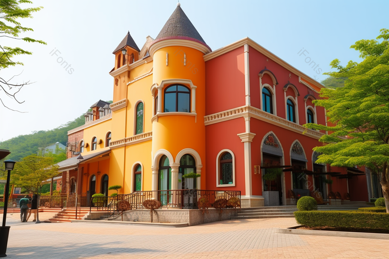 彩色欧式建筑精美图片楼房树木天空建筑设计,高清,摄影图,摄影图片,图片大全,摄影图免费下载